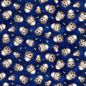 Owl Always Love You by Timeless Treasures Baby Owls and Moons on Navy Cotton Quilt Fabric