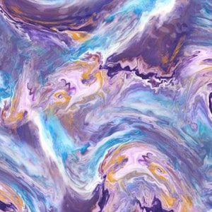 Hoffman Iris Luminous Love Purple, Blue, and White Marble Swirl Cotton Quilt Fabric