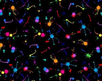 Petal Power by Timeless Treasures Arc-en-ciel à pois et pois sur un tissu de courtepointe en coton noir