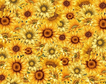 Sunflower Farm by Timeless Treasures Packed Sunflowers Cotton Quilt Fabric