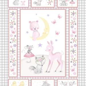 Wee Ones by Oasis Pastel Baby Forest Animals Cotton Quilt Fabric Panel 35&quot; x 43&quot;