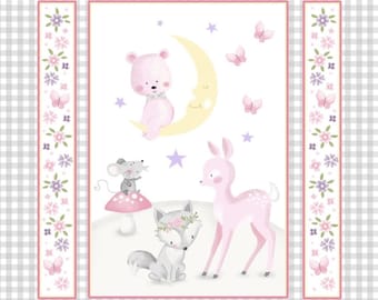 Wee Ones by Oasis Pastel Baby Forest Animals Cotton Quilt Fabric Panel 35&quot; x 43&quot;