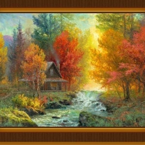 P&B Textiles Autumn Retreat Cabin in the Woods Cotton Quilt Fabric Panel 24&quot; x 43&quot;
