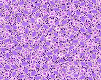 Luminous by Chong A Hwang for Timeless Treasures Metallic Lavender Flowers and Leaves Cotton Quilt Fabric