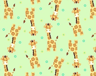 Baby Giraffes on Green Comfy Cotton FLANNEL Fabric by A. E. Nathan