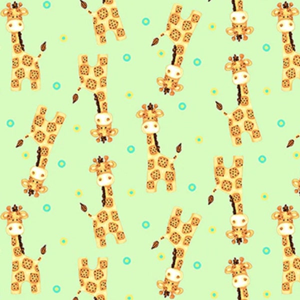 Baby Giraffes on Green Comfy Cotton FLANNEL Fabric by A. E. Nathan