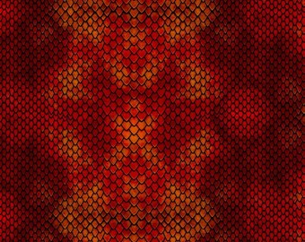 BOLT END 35 INCHES Dragon Fire by Timeless Treasures Orange and Red Dragon Scales Cotton Quilt Fabric