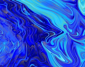 BOLT END 33 INCHES Escapade by Timeless Treasures Blue Marble Swirl with Metallic Gold Shimmer Cotton Quilt Fabric