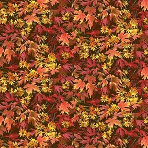 P&B Textiles Autumn Retreat Colorful Fall Leaves on Black Cotton Quilt Fabric
