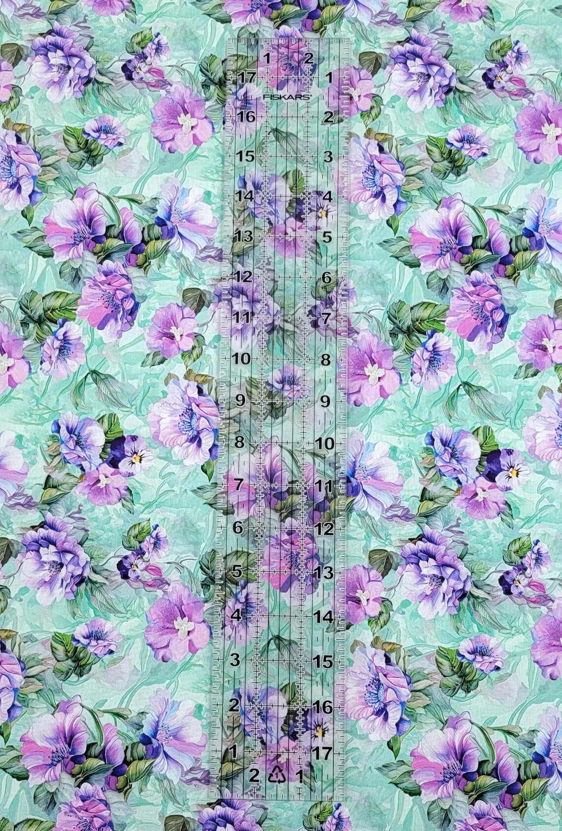Timeless Treasures Garden Delight Purple Flower Bouquets on Sage Green ...
