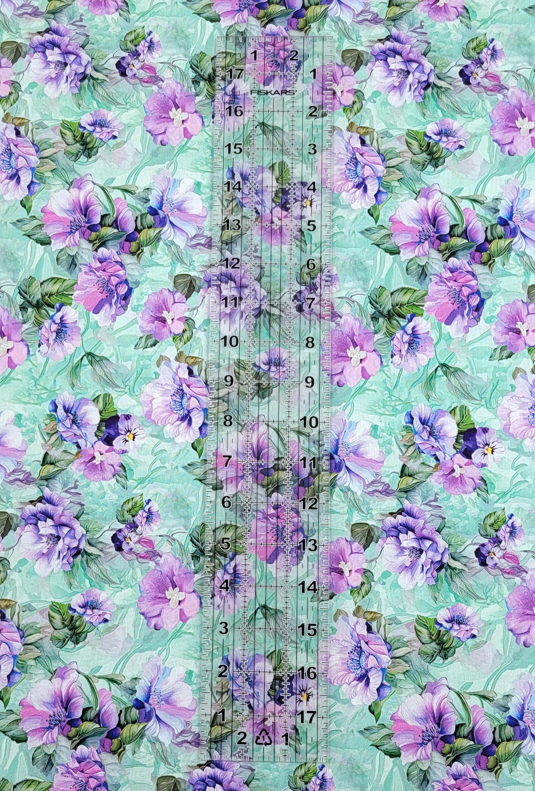 Timeless Treasures Garden Delight Purple Flower Bouquets on Sage Green ...