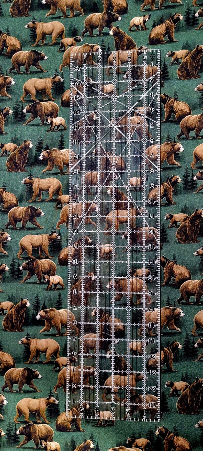 Superimposed Ruler Timeless Treasures Lakeside Cabin Brown Grizzly Bears With Evergreen ...