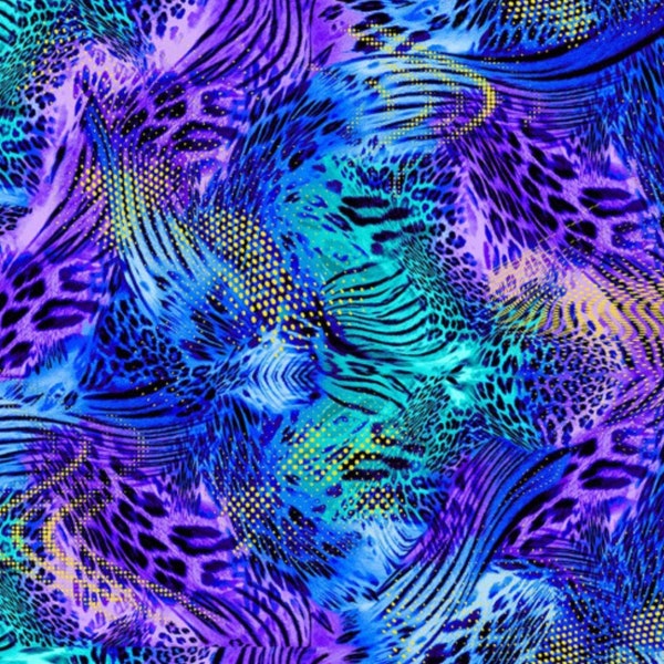 Bijoux by Chong A Hwang for Timeless Treasures Turquoise, Blue, and Purple Metallic Cat Skin Cotton Quilt Fabric