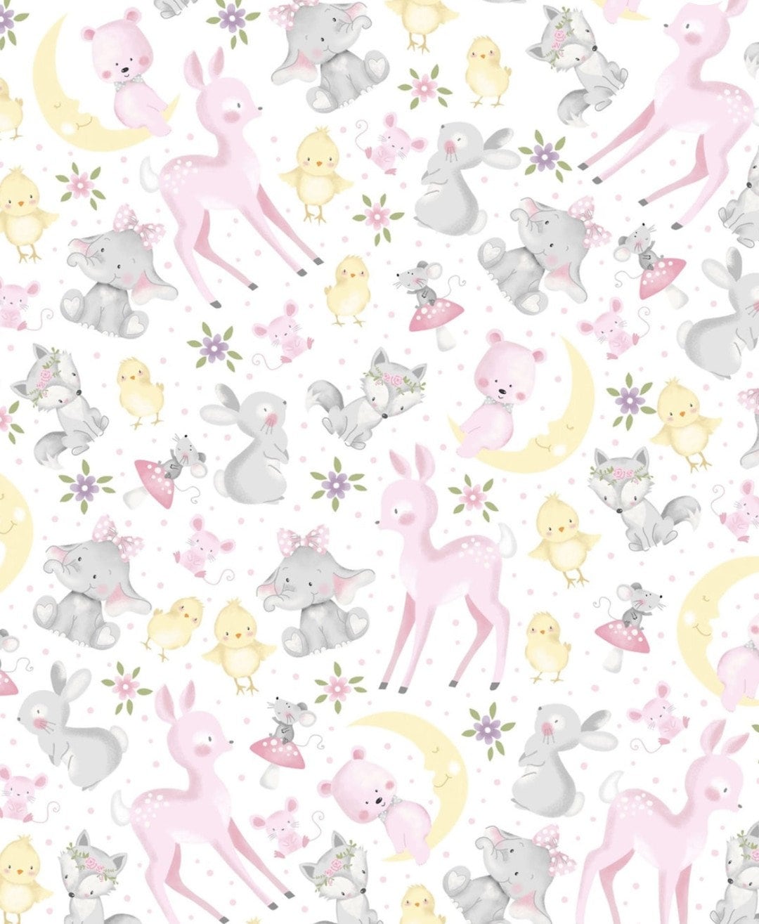 Wee Ones by Oasis Pastel Baby Nursery Animals Cotton Quilt Fabric