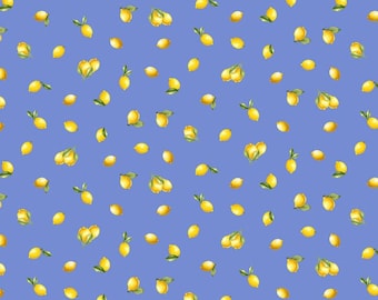 Limoncello by Timeless Treasures Mini Yellow Lemons on Blue Cotton Quilt Fabric