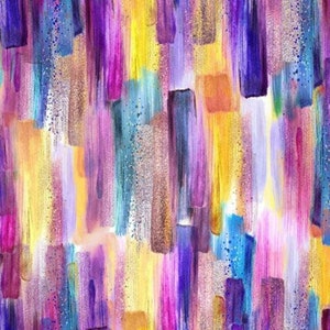 Hoffman Pansy Luminous Love Purple, Yellow, and Blue Striped Cotton Quilt Fabric