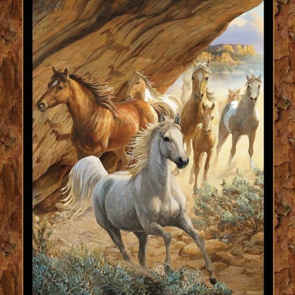 Springs Creative Wild Wings Independence Pass Horse Cotton Fabric Panel 36" x 43"