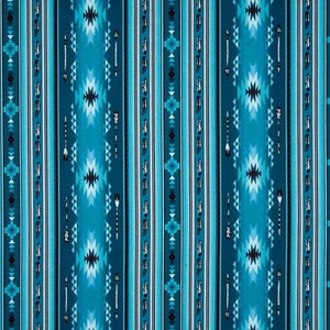 Elizabeth Studio Turquoise Tucson Native Spirit Blanket Stripe Cotton Quilt Fabric