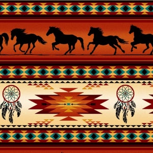 Elizabeth Studio Red Terracotta Horse Stripe Tucson Cotton Quilt Fabric