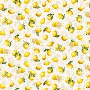 Limoncello by Timeless Treasures Small Yellow Lemons on Cream Cotton Quilt Fabric