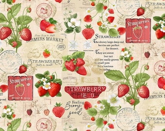 Timeless Treasures Berry Sweet Red Strawberry Farmers Market Cotton Quilt Fabric
