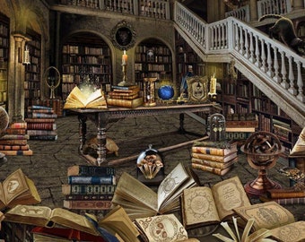Timeless Treasures Mystic Library Magic Haunted Library Cotton Quilt Fabric