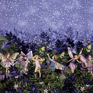 Michael Miller Purple Border Stripe Night Flower Fairy Garden Cotton Sewing Quilt Fabric
