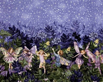 Michael Miller Purple Border Stripe Night Flower Fairy Garden Cotton Sewing Quilt Fabric
