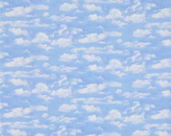 Elizabeth Studio Landscape Medley Billowy Clouds in Light Blue Sky Cotton Quilt Fabric