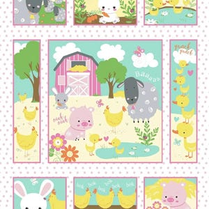 Wee Ones by Oasis Pink Baby Farm Animals Cotton Quilt Fabric Panel 35&quot; x 43&quot;
