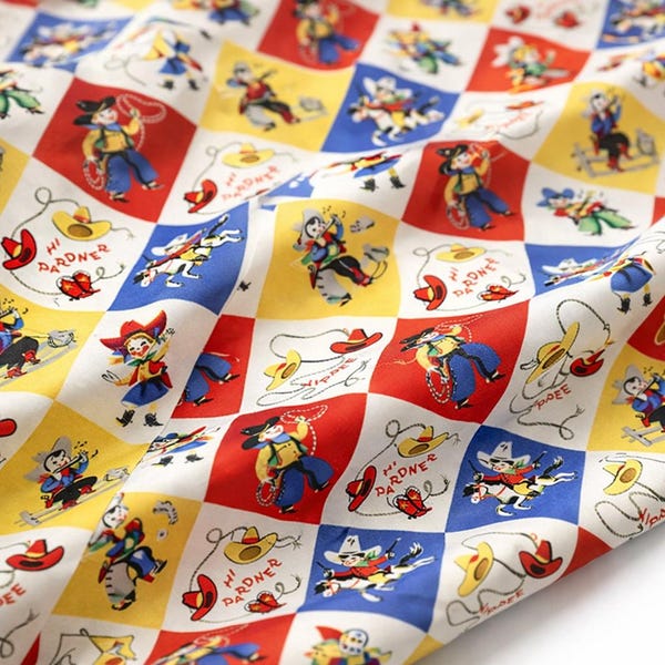 Michael Miller Retro Yippie Kids Western Cowboy Cowgirl Cotton Sewing Quilt Fabric