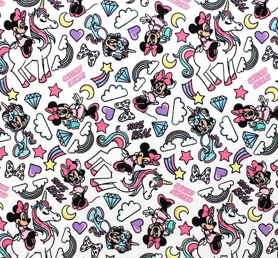 Minnie Mouse I Believe in Unicorns on White Cotton FLANNEL Fabric by
