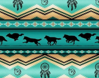 Elizabeth Studio Turquoise Wolf Stripe Tucson Cotton Quilt Fabric