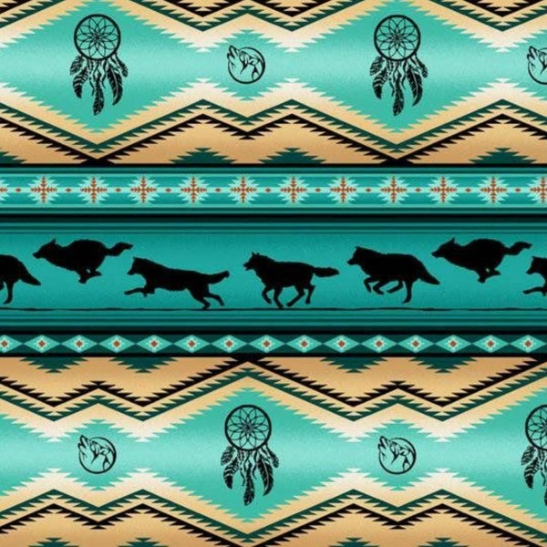 Elizabeth Studio Turquoise Wolf Stripe Tucson Cotton Quilt Fabric