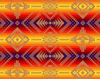 Elizabeth Studio Red and Yellow Tucson Native Spirit Thunderbird Cotton Quilt Fabric