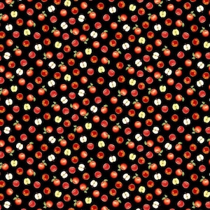 Orchard Valley by Timeless Treasures Mini Red Apples and Apple Slices on Black Cotton Quilt Fabric