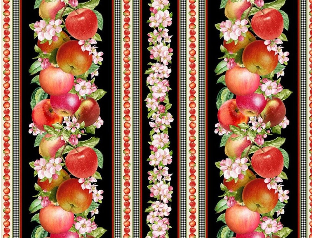 Orchard Valley by Timeless Treasures Apples and Apples Blossoms Border ...