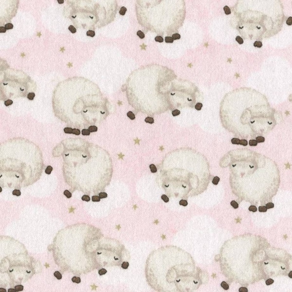 Sleeping Sheep on Light Pink Comfy Cotton FLANNEL Fabric by A. E. Nathan