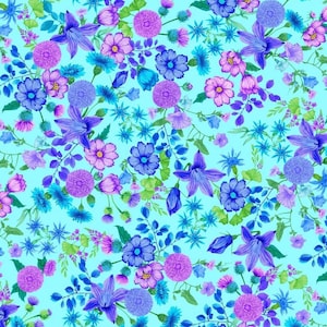 Forest Magic by Chong A Hwang for Timeless Treasures Light Blue And Purple Butterfly Floral Flowers Cotton Quilt Fabric