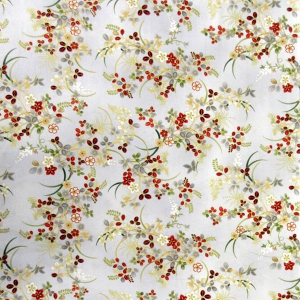 Kyoto Garden by Chong A Hwang for Timeless Treasures Small Asian Flowers with Gold Metallic on Gray Cotton Quilt Fabric
