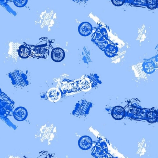 Blue Motorcycle Cotton FLANNEL Fabric by A. E. Nathan