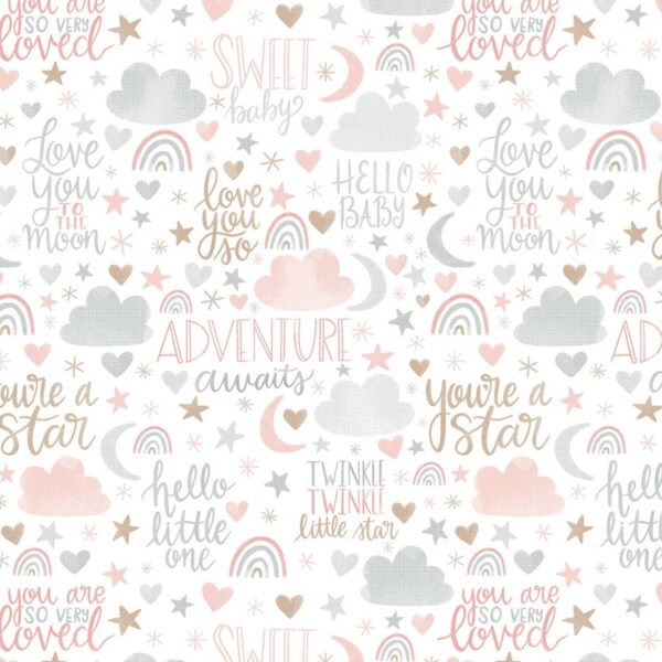 Light Pink and Gray I Love You So Cotton FLANNEL Fabric by Camelot Fabrics