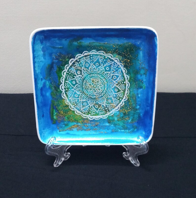 Ceramic Dish. Decorative Plate. Handpainted Blue and Green Etsy