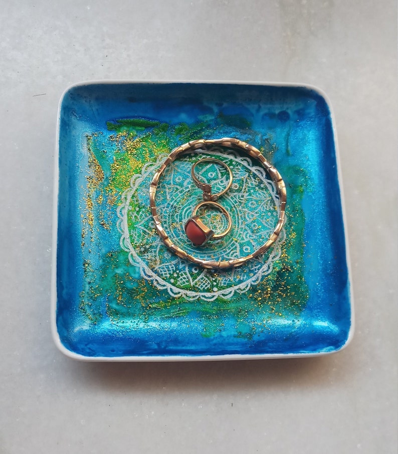 Ceramic Dish. Decorative Plate. Handpainted Blue and Green Etsy
