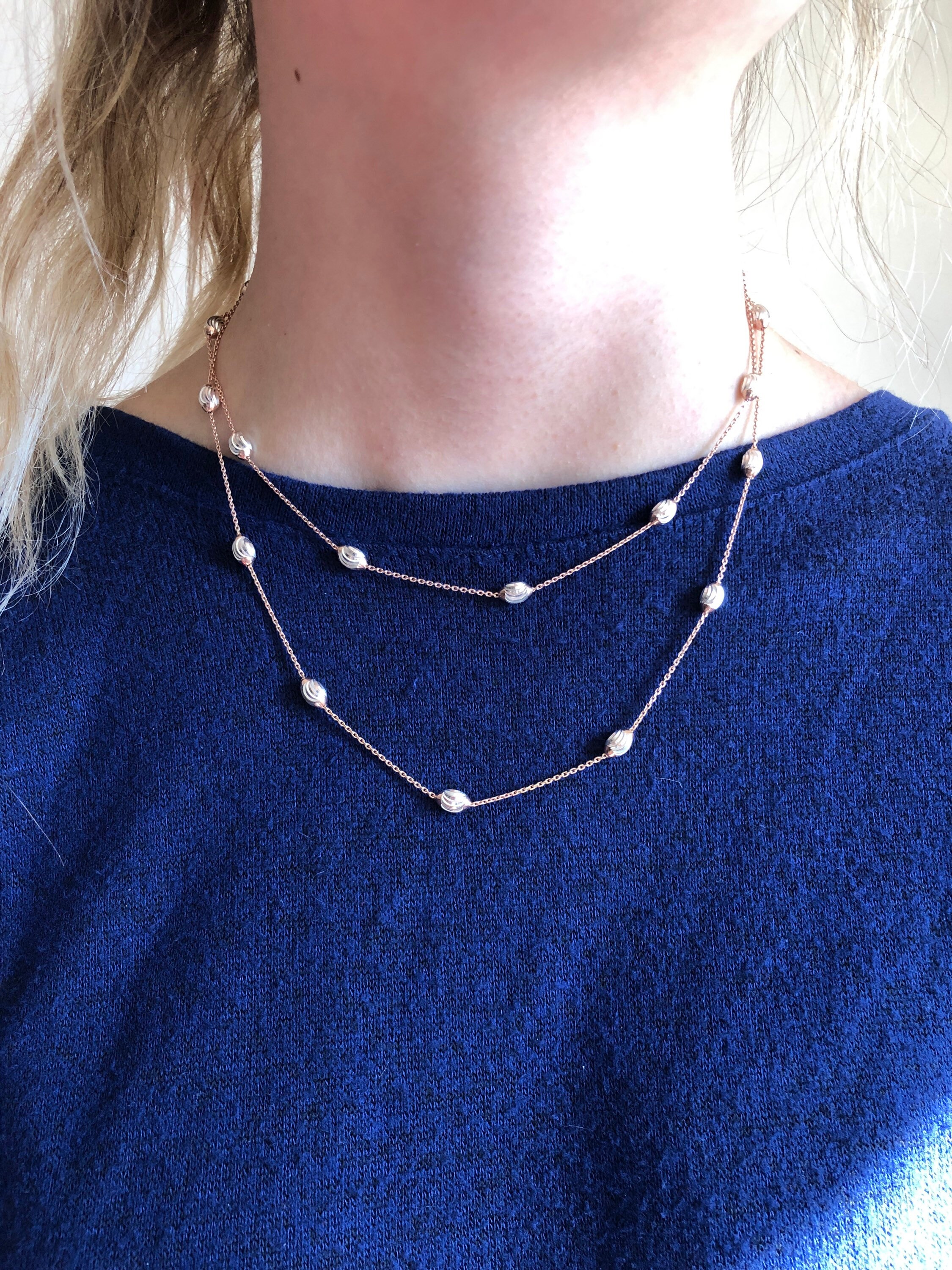 Diamond cut Silver bead Necklace | Etsy