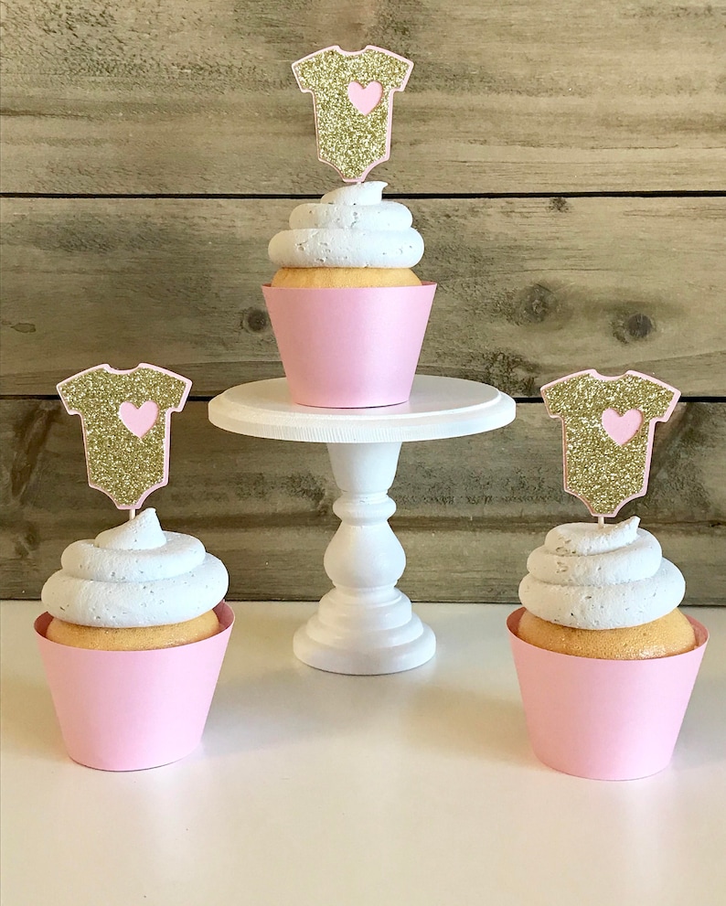 12 Pink and Gold Onesie Cupcake Topper Its a Girl Baby Shower Etsy