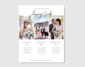 Plantilla de precios de fotografía - Guía de precios para fotógrafos - Lista de precios para fotógrafos de bodas - Guía de lista de precios de fotógrafos
