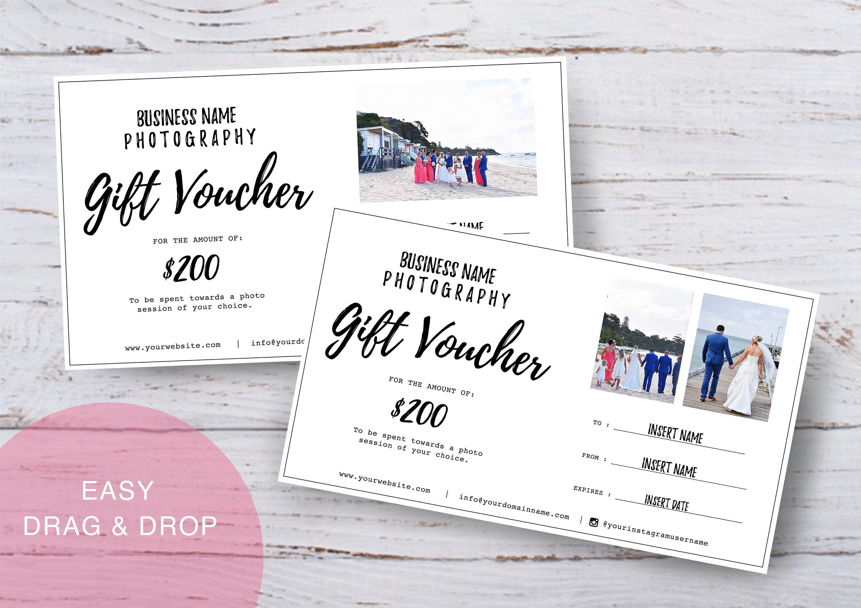 Photography gift voucher certificate template PSD for Etsy