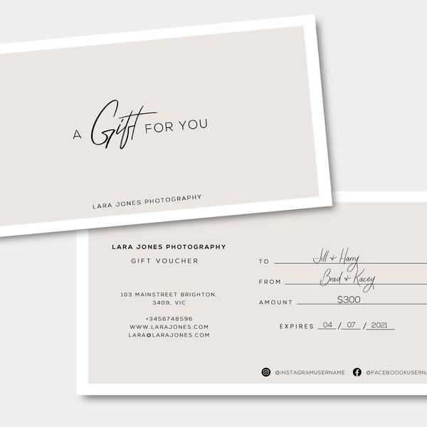 Gift Certificate Template / Photography Gift Voucher / Photoshop template / Printable gift voucher / DIY gift voucher / gift card template