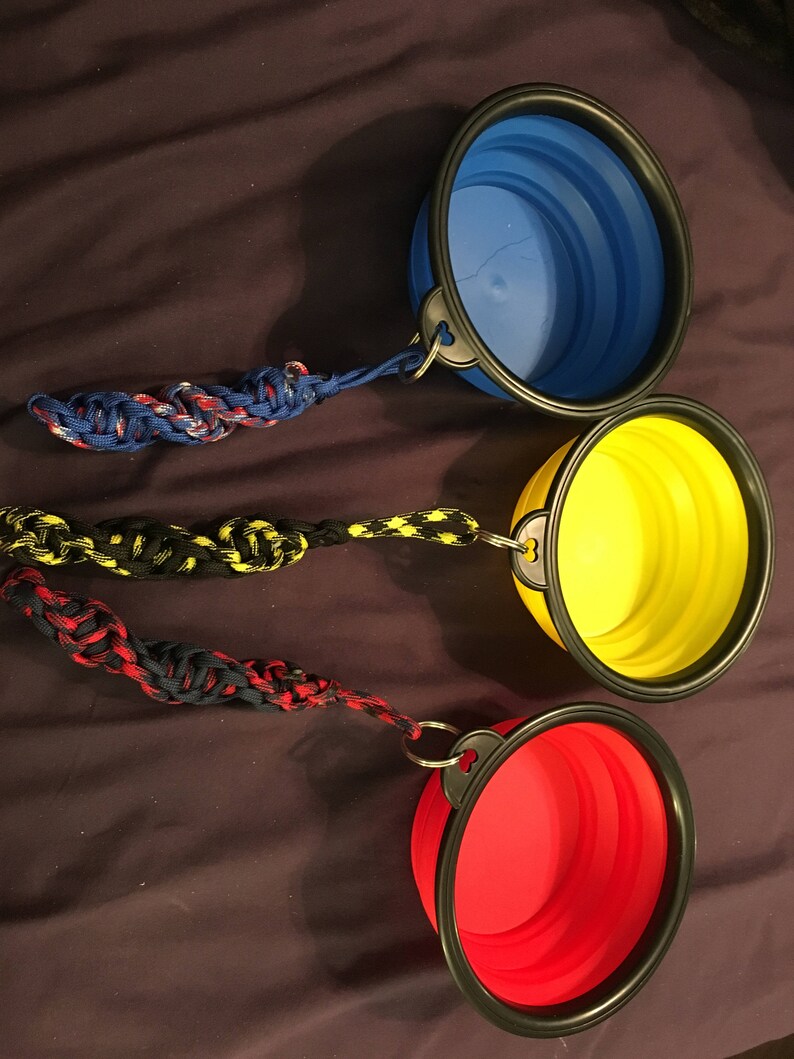 Collapsible Silicone Dog Bowl With Paracord Grab Tab Etsy